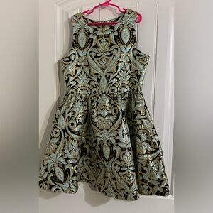 Gianni Bini Girls Brocade Party Holiday Dress Size 12 Metallic Gold Light Blue